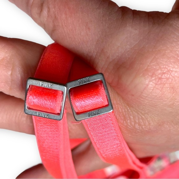 VS PINK Strapless Neon Orange Padded Bustier With Adjustable Straps Bra Size 34B - Picture 7 of 12